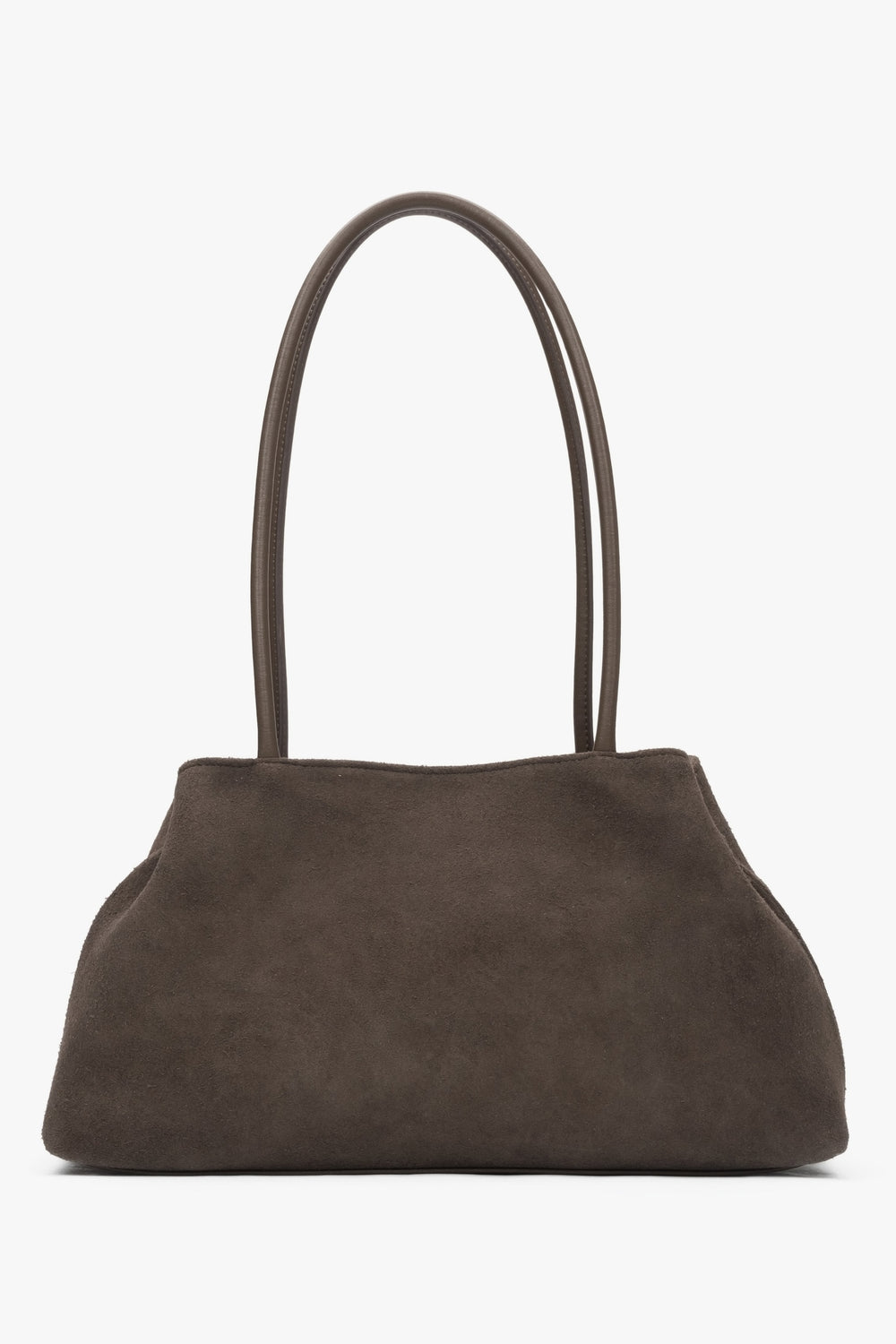 Taupe Damen-Schultertasche aus italienischem Velours von Estro.