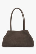 Taupe Damen-Schultertasche aus italienischem Velours von Estro.