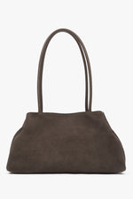 Taupe Damen-Schultertasche aus italienischem Velours von Estro.