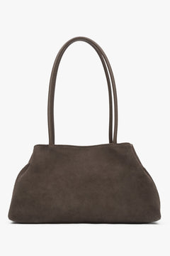 Taupe Damen-Schultertasche aus italienischem Velours von Estro.
