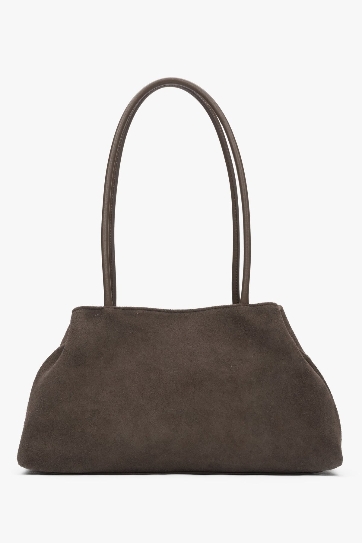 Taupe Damen-Schultertasche aus italienischem Velours von Estro.