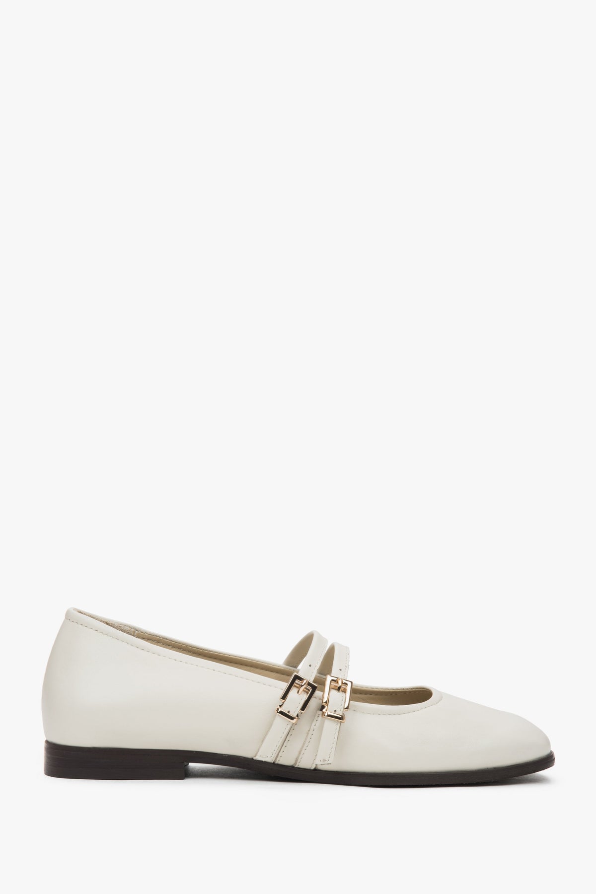 Weiß Beige Damen Ballerinas mit Schnalle aus hochwertigem italienischem Echtleder Estro ER00117297.