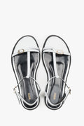 Weiße Damen-Sandalen aus echtem Leder von oben mit goldfarbenen Details