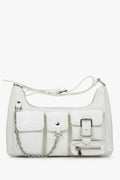 Weiße Damen-Schultertasche aus echtem Leder mit mehreren Fächern Estro ER00114407.