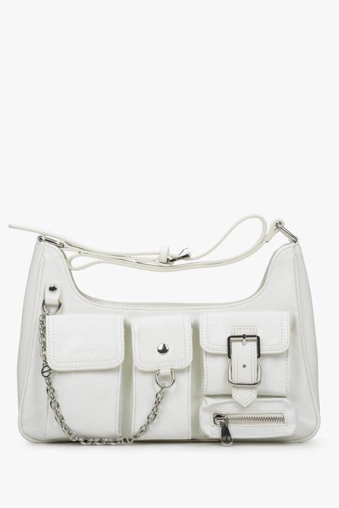 Weiße Damen-Schultertasche aus echtem Leder mit mehreren Fächern Estro ER00114407.