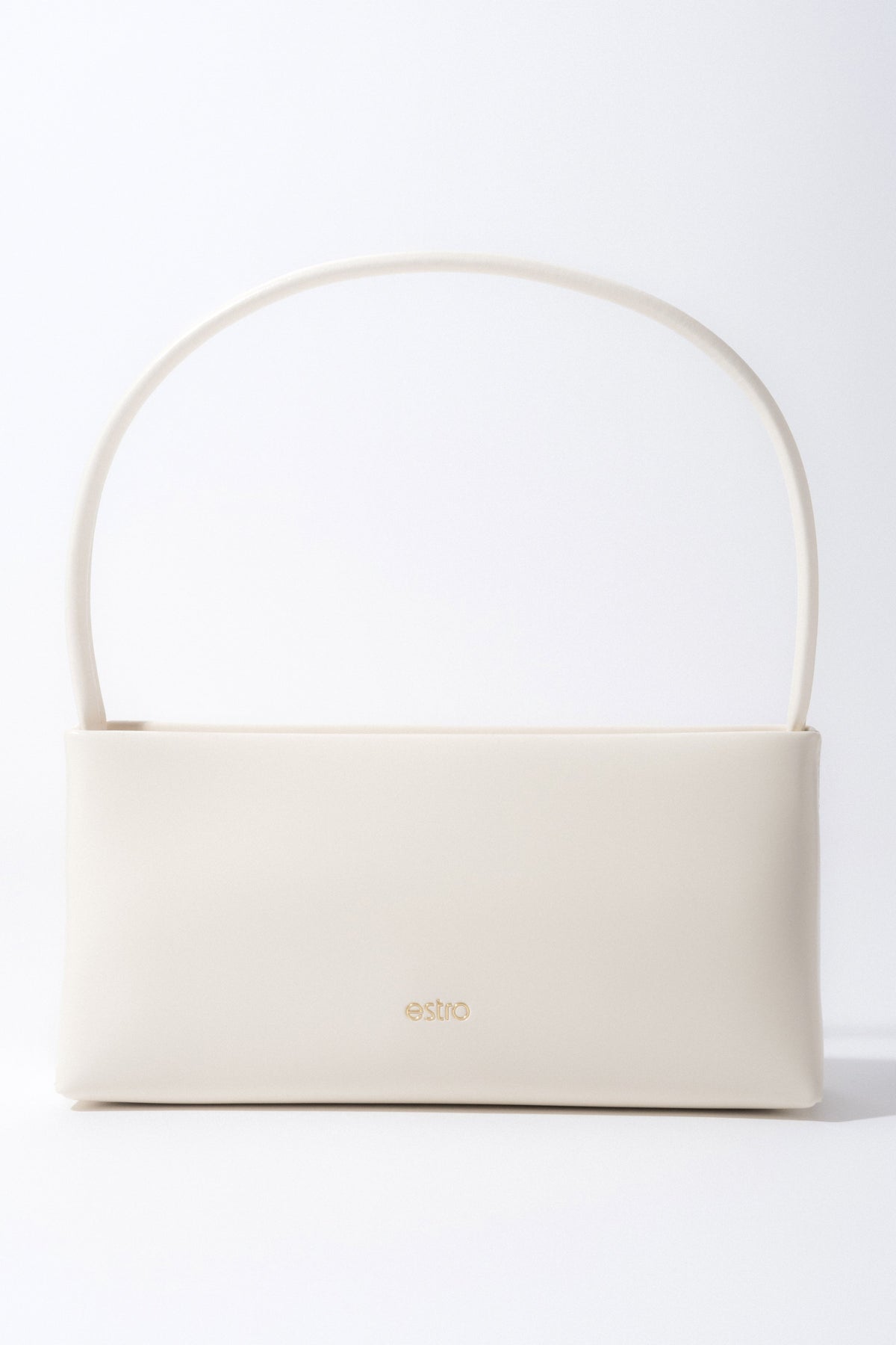 Weiße Damen-Schultertasche aus Leder Vorderansicht.