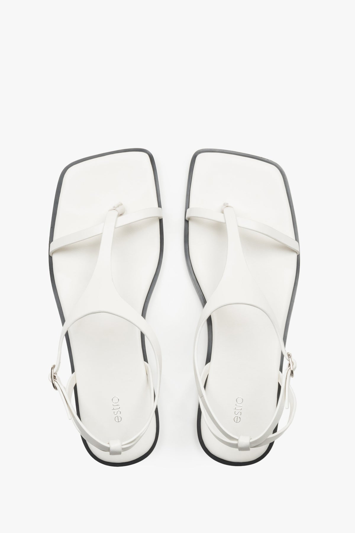 Weiße Damen-Sandalen aus echtem Leder von oben als Paar